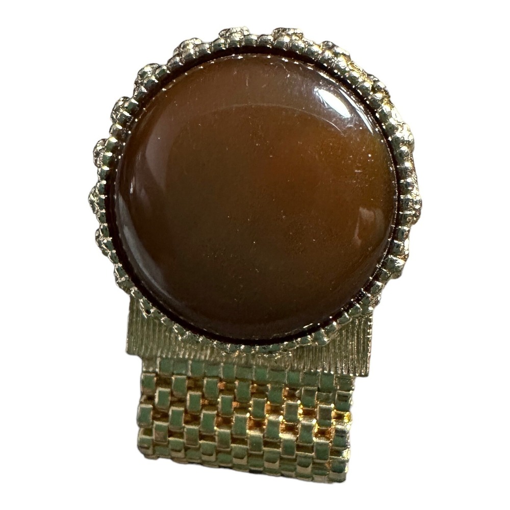 Vintage Chunky Brown Butterscotch Gold Tone Cuff Links Business Dress - Picture 6 of 7